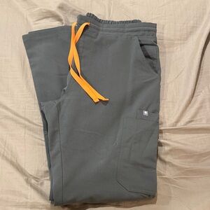 Figs Olive Green Scrubs with Orange Drawstrings